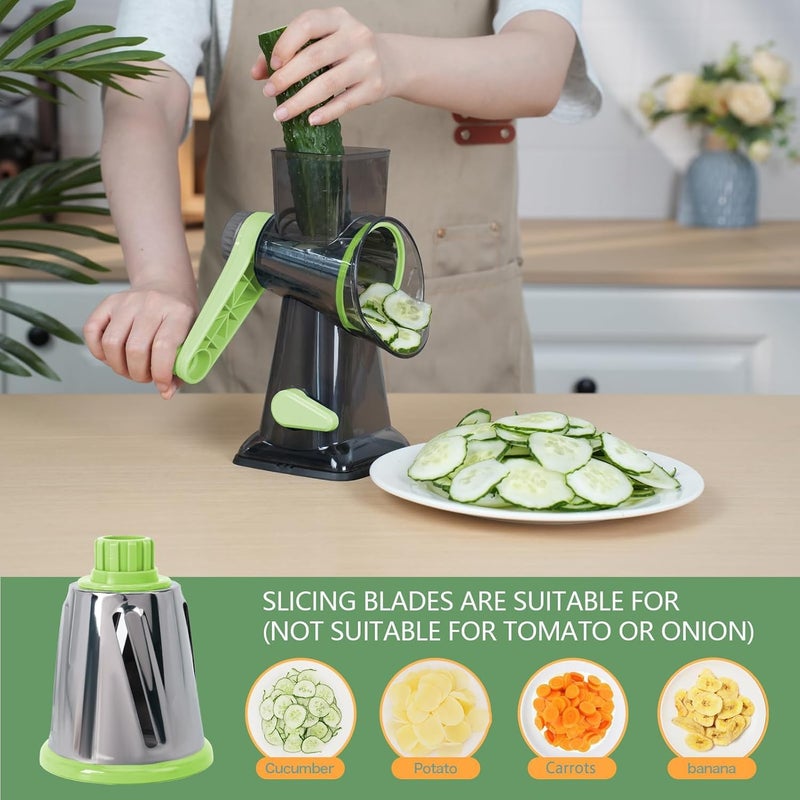 TiwisiTe Rotary Cheese Grater Multi-Purpose Stainless Steel Shredder- Cheese Grater With handle Effortless Grating of Vegetables, Nuts and Fruits,with Suction Base and Cleaning Brush (green) - Image 3